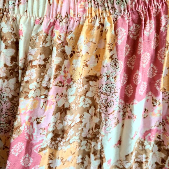 Wild Sky three-tiered maxi summer boho floral skirt with slit on a side. - Picture 4 of 11